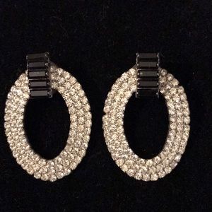 Jet black and crystal rhinestone earrings